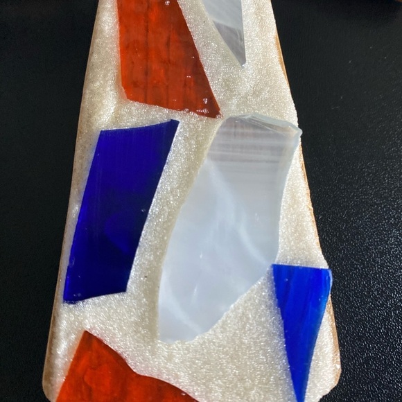 Mosaic Tile On Wood Cross Religious Wall Art Cream Orange & Blue 8”x5”x1” - Picture 7 of 12